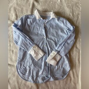 NWT LOFT Light Blue and White Sequin Shirt